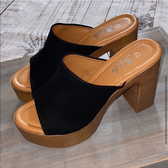 NWT SHEIN Chunky Band Platform Slip-On Heeled Sandals - Picture 5 of 9